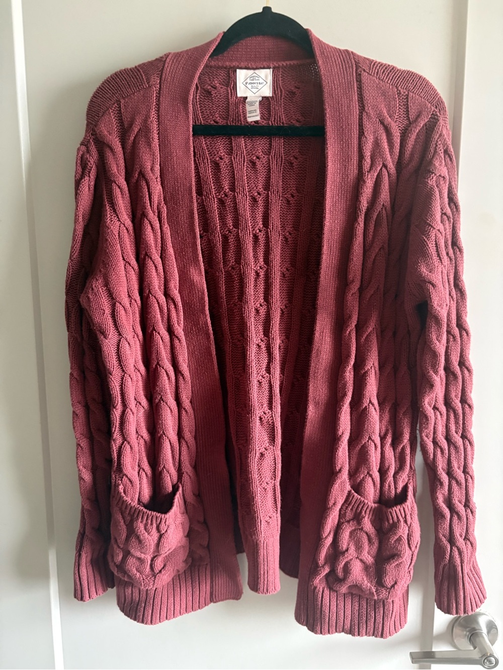 St. John's Bay Cable-Knit Open Cardigan - Dusty Rose